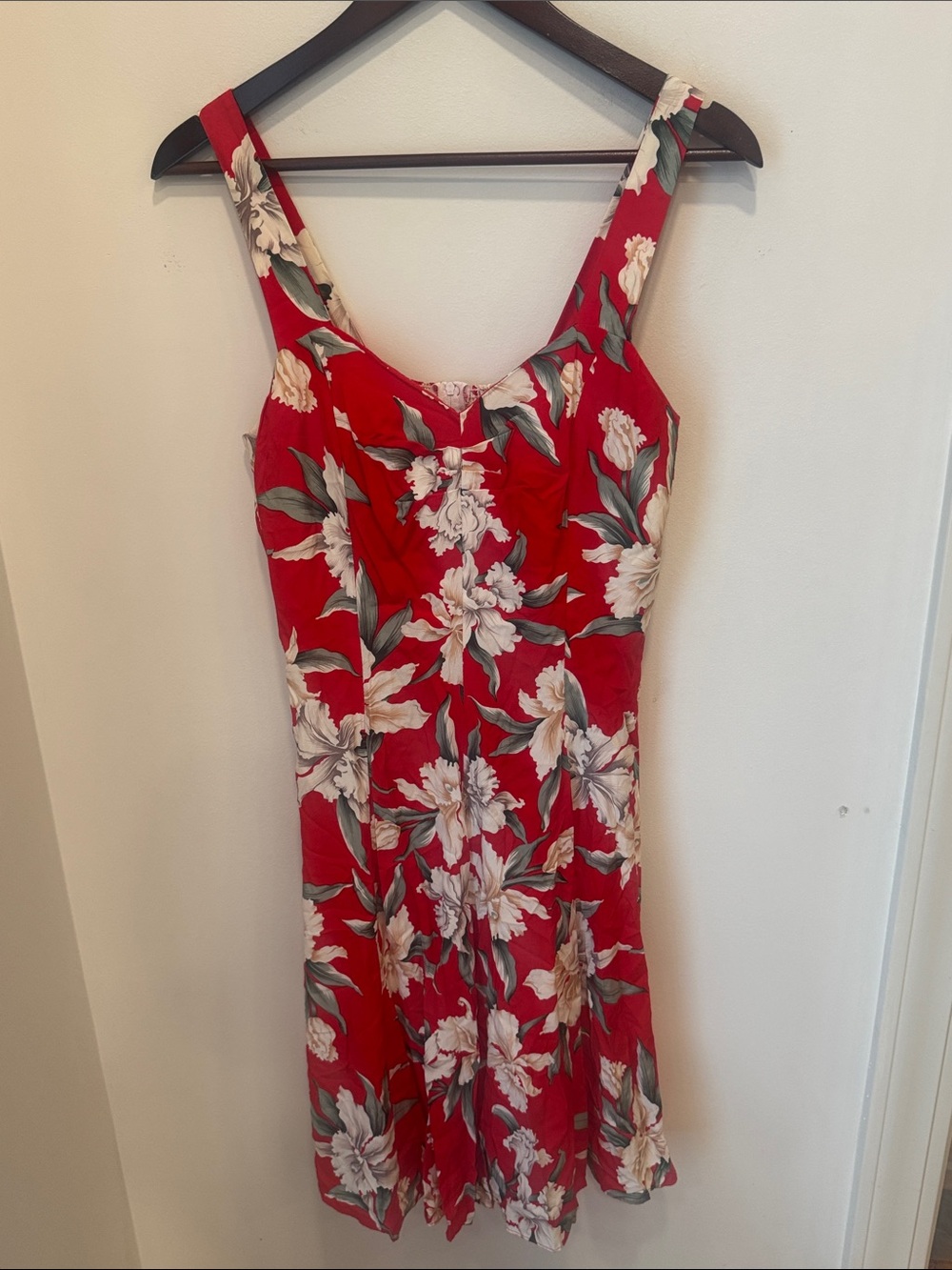 Paradise Bay Hawaiian Floral Sundress - XL | Red Rayon Fit & Flare A-Line